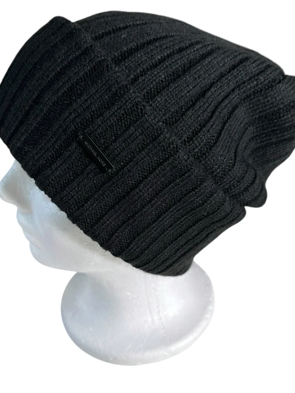 Michael Kors Black Ribbed Knit Fleece-Lined Slouchy Beanie NWT